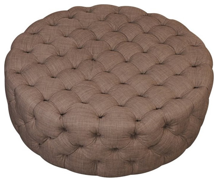 American Home Classic Jasper 16 quotSmall Round Fabric Ottoman in Brown   Transitional   Footstools And Ottomans   by Homesquare  Houzz