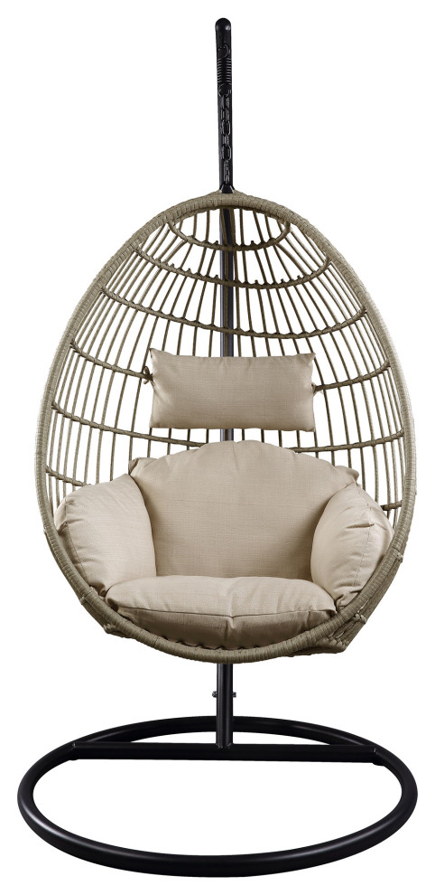 Outdoor Wicker Swing Chair Hanging Egg Chair With Cushion and Pillow   Modern   Hammocks And Swing Chairs   by AquaView Inc  Houzz