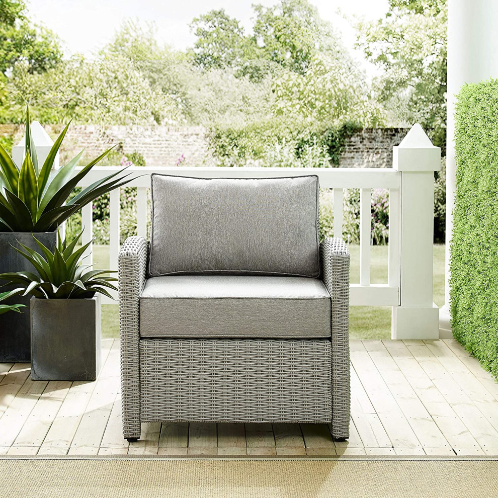 Outdoor Armchair  Weather Resistant Frame With Cushioned Seat   Tropical   Outdoor Lounge Chairs   by Decor Love  Houzz