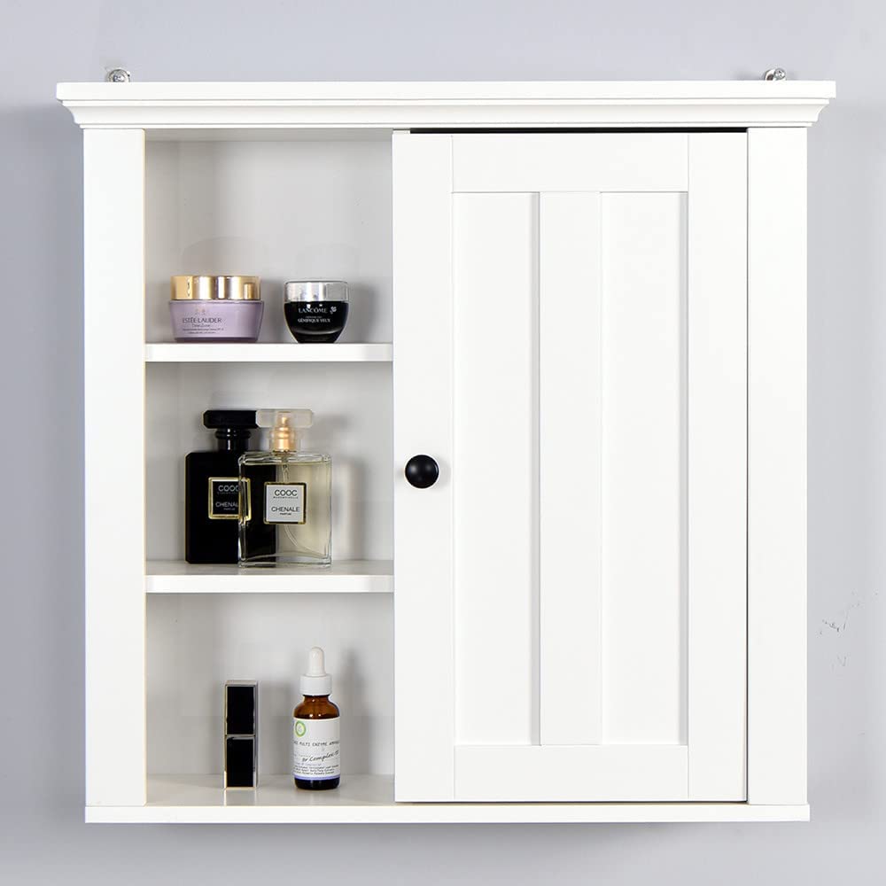 Bathroom Medicine Cabinet, White Wall Cabinet with a Door, Wood Storage Organizer