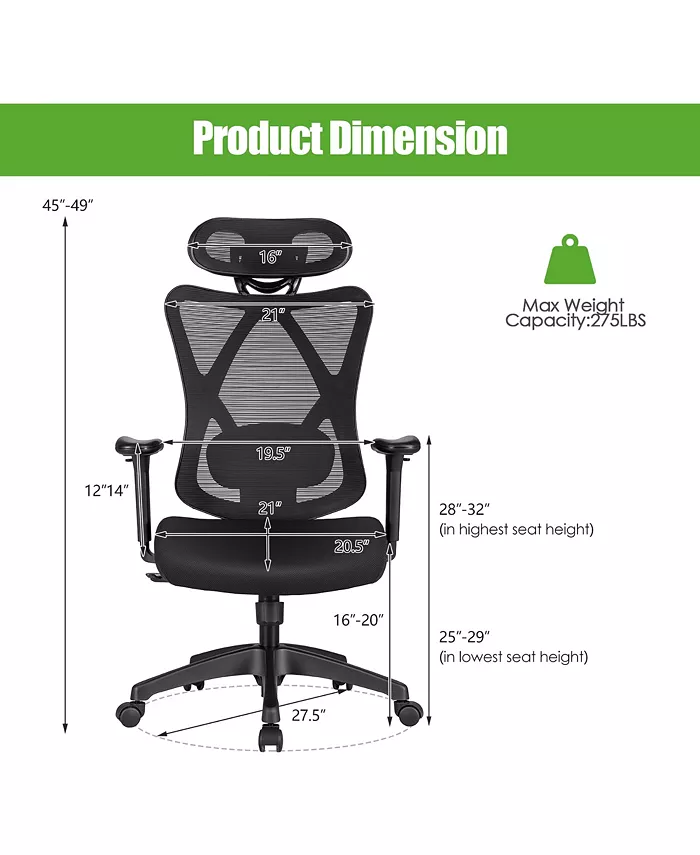 Costway Ergonomic High Back Mesh Office Chair Adjustable