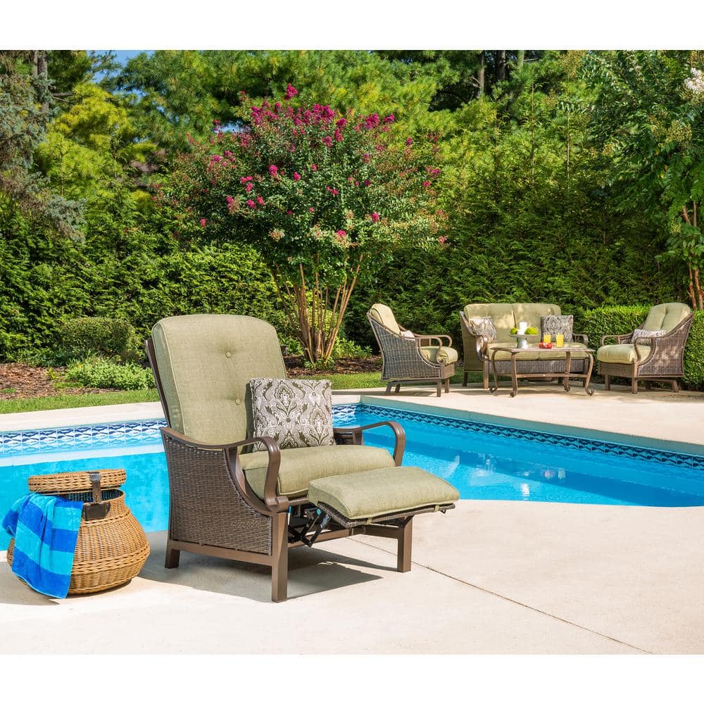 Hanover Ventura Reclining Wicker Outdoor Lounge Chair with Vintage Meadow Cushion VENTURAREC