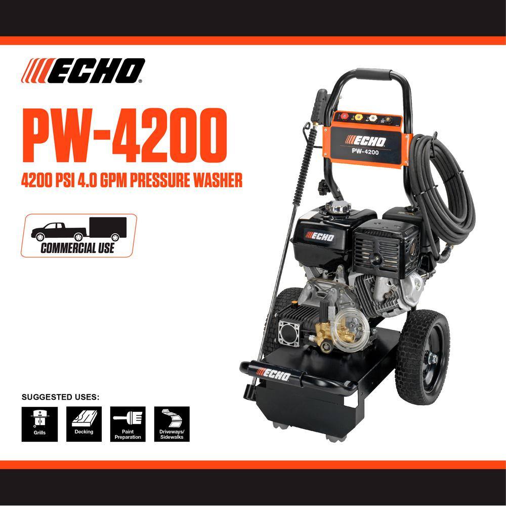 ECHO 4200 PSI 4.0 GPM Gas Cold Water Pressure Washer with Honda GX390 Engine and 50 Foot Hose with 4 Included Nozzle Tips PW-4200