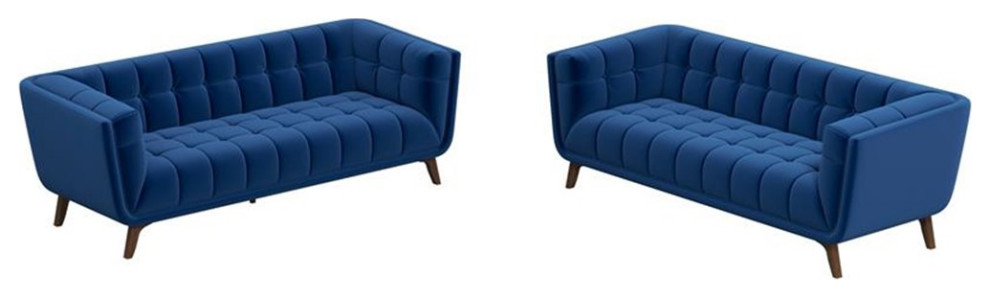 Kartmes Mid Century Modern Living Room Velvet Sofa Set in Blue   Midcentury   Living Room Furniture Sets   by Homesquare  Houzz