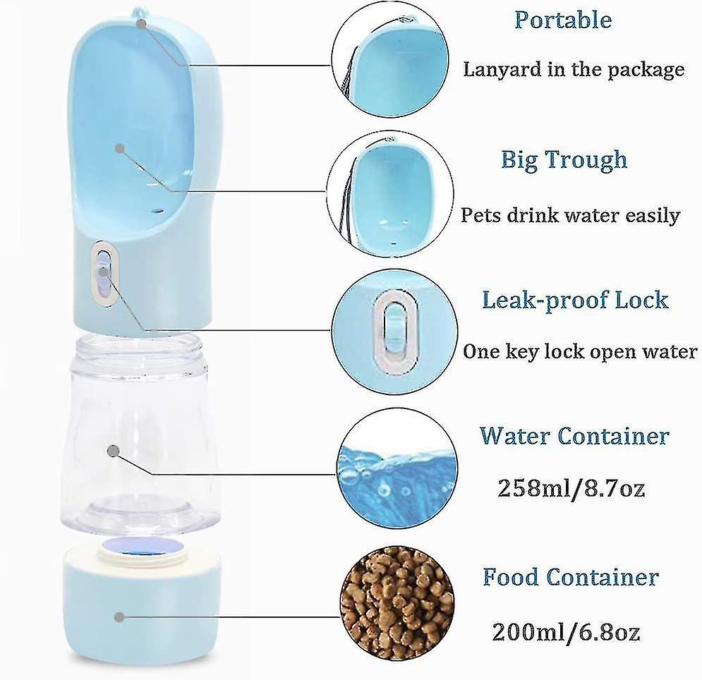 Dog Water Bottle For Walking， Multifunctional And Portable Dog Travel Water Dispenser With Food Cont