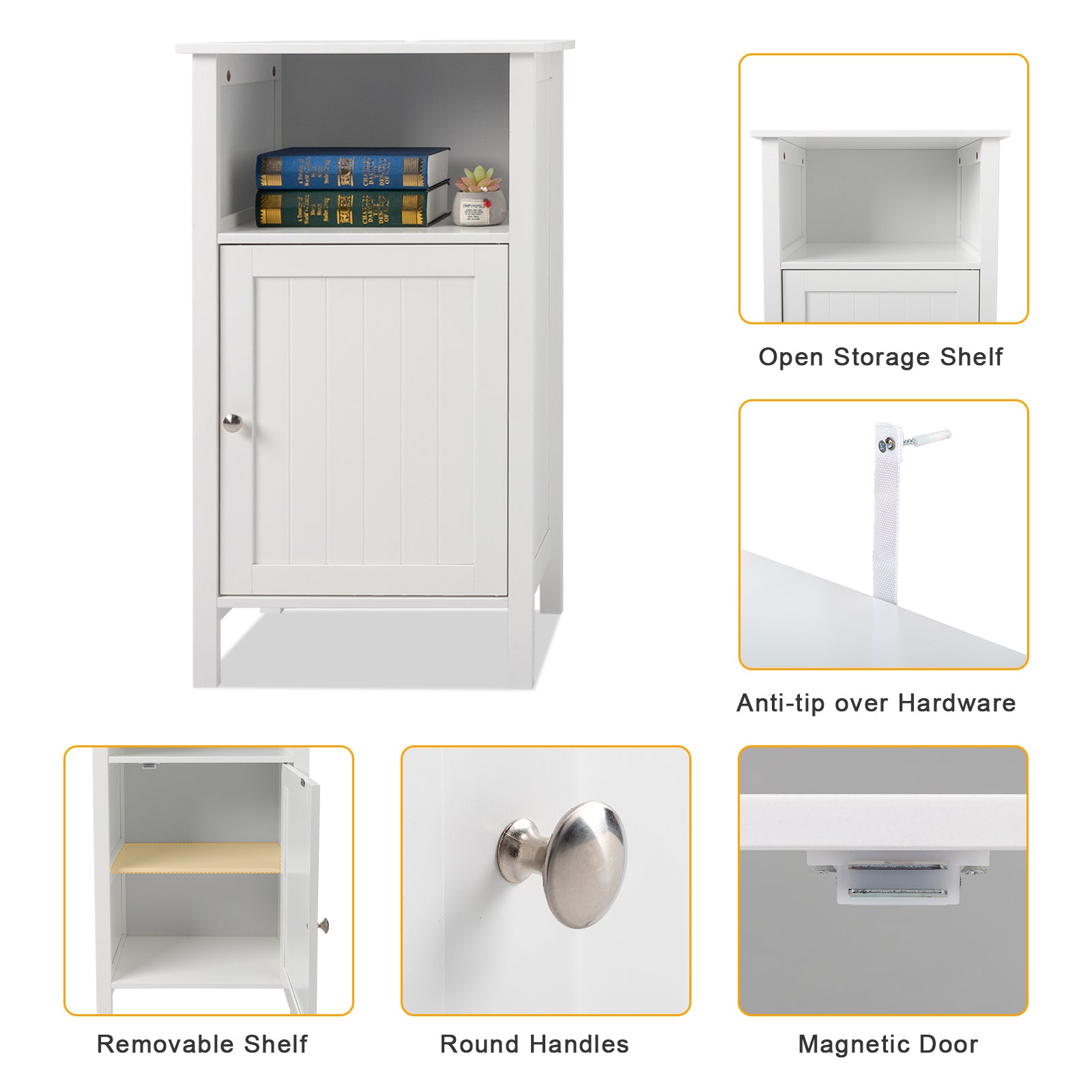 Ktaxon Wooden Bathroom Floor Cabinet, Freestanding Storage Cabinet with Cupboard and Open Shelf for Home, White