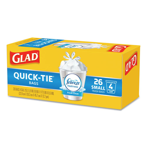 Clorox Glad OdorShield Quick-Tie Small Trash Bags | 4 gal， 0.5 mil， 8