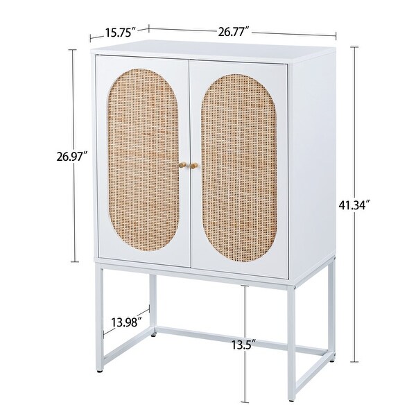 2-Door Rattan Accent Storage Cabinet Tall with Adjustable Shelf