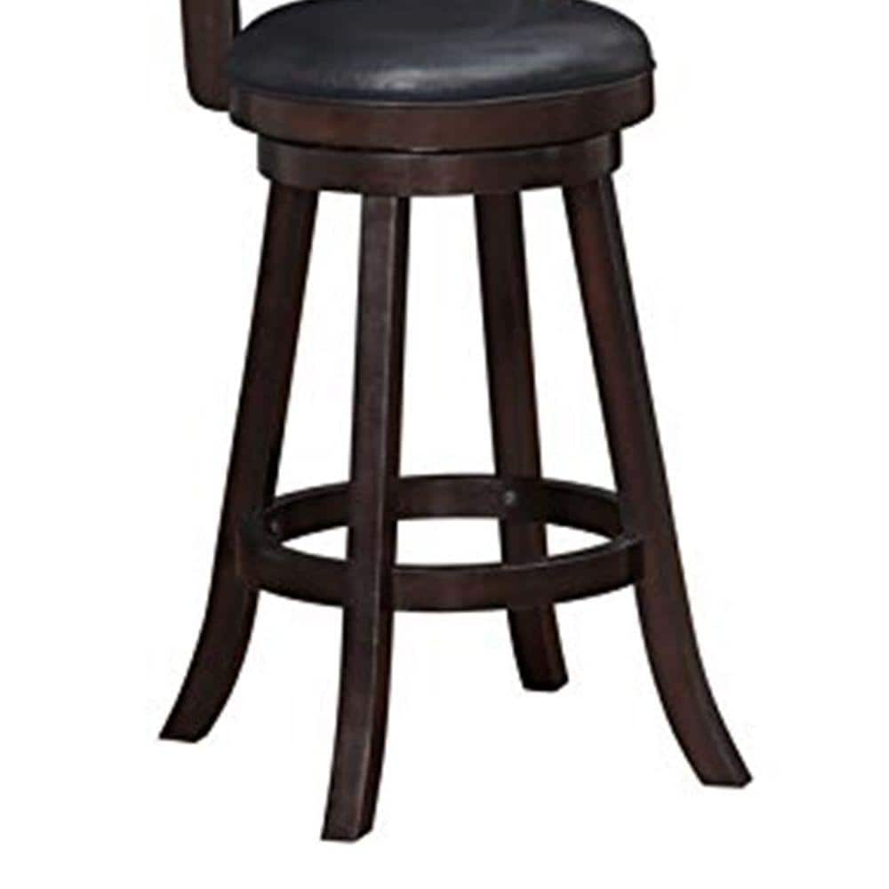 Benjara Brown and Black Wooden Swivel Bar Stool with Leatherette Seating (Set of 2) BM183384