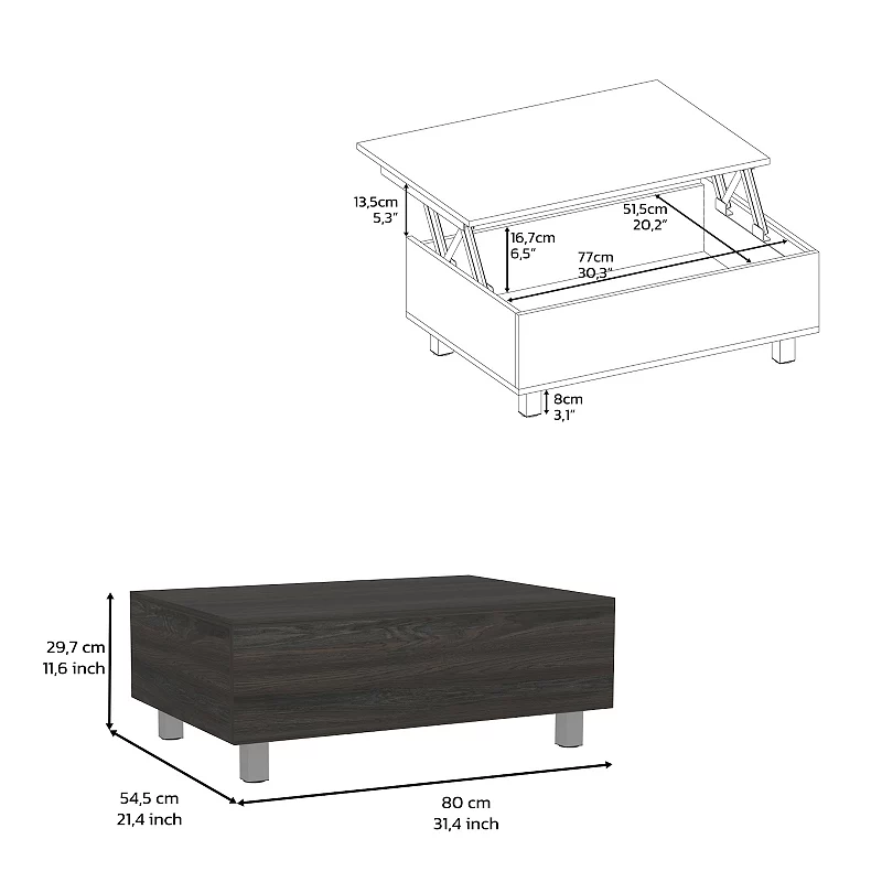 DEPOT E-SHOP Aran Lift Top Coffee Table， Storage Compartment， Carbon Espresso