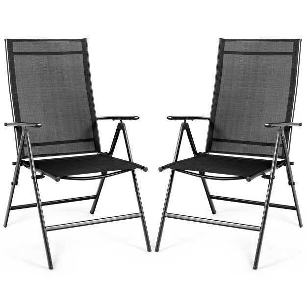 Costway Set Of 2 Patio Folding Chair Recliner Adjustable Black