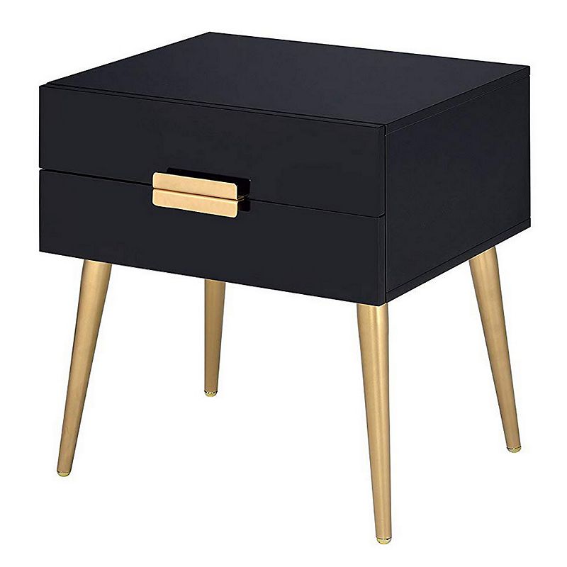 Denvor Square End Table with Drawers， Black and Gold