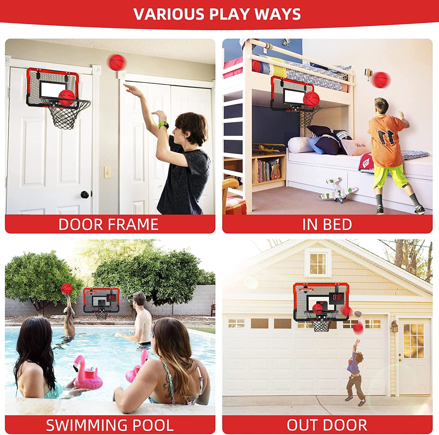 Beefunni Basketball Hoop for Kids， Outdoor Basketball Toys with Scoreboard， Portable Indoor Play Backyard Games for Boys Girls Age 3-8 Gifts