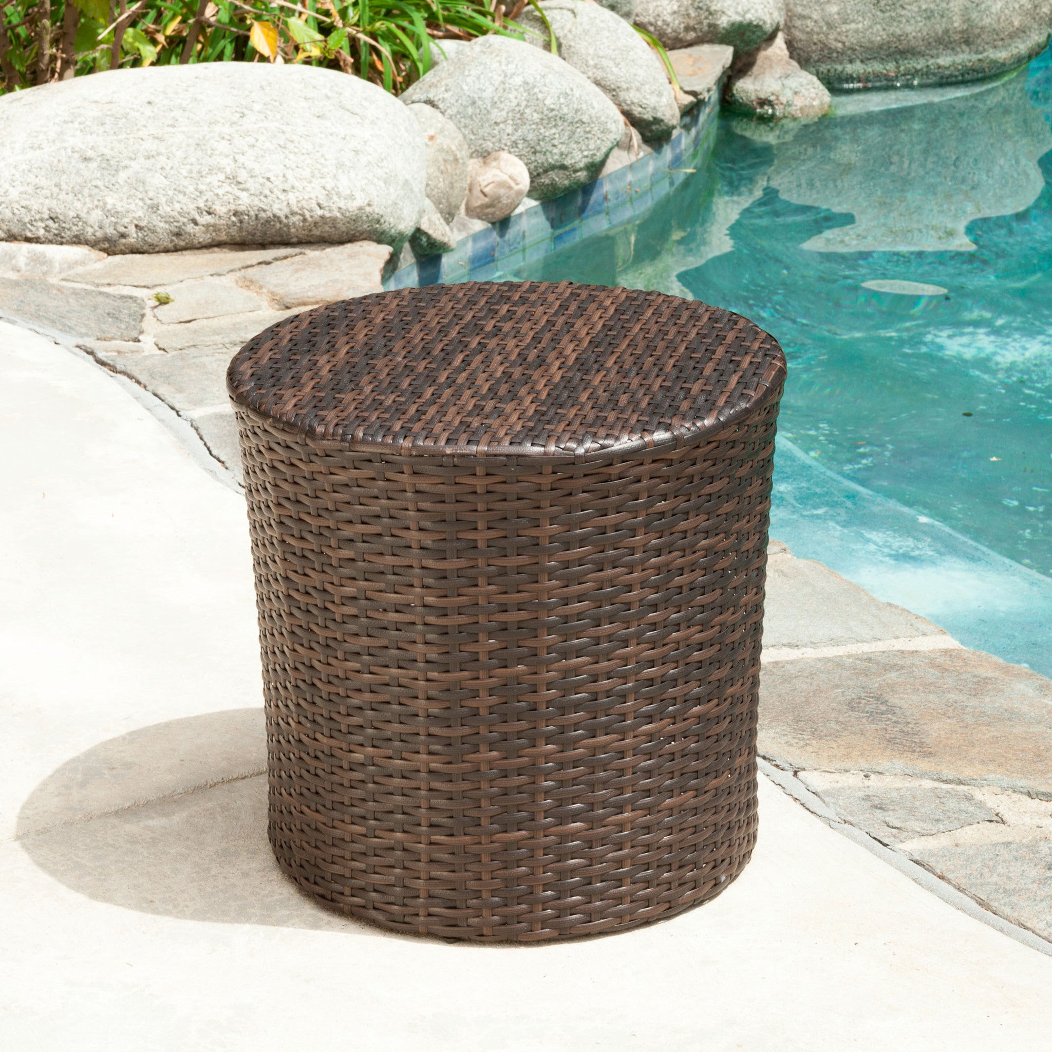 Overton Outdoor Wicker Barrel Side Table