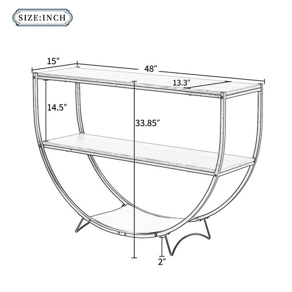 Rustic wood control table Unique semi-circular entry table Vintage 2-level sofa table with storage rack and sturdy metal frame