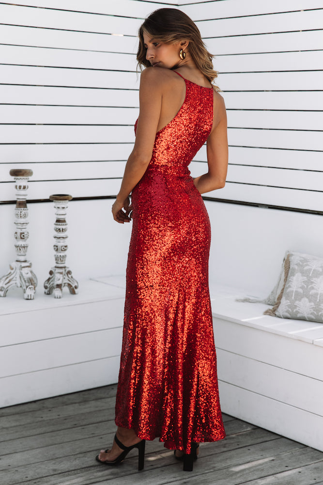 Not All That Glitters Maxi Dress Red