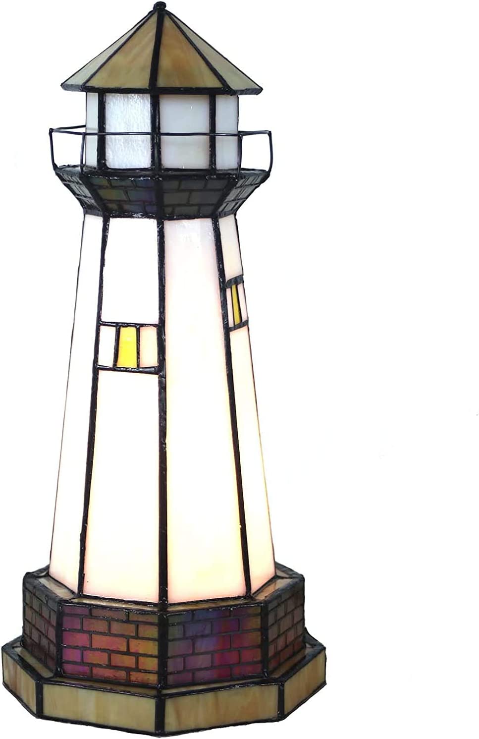 SHADY L10626 Lighthouse  Style Stained Glass Accent Table Lamp Night Light  6&#34;W x 12&#34;H