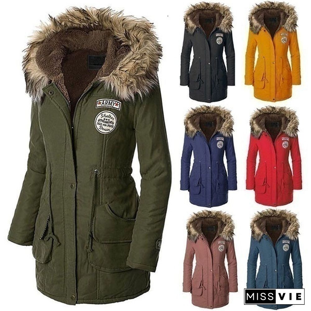 New Arrival Women‘s Fashion Warm Coats Women Jackets Warm Outwear Solid Fur Collar Thick Ladies Plus Size XS-5XL and 11 Colors