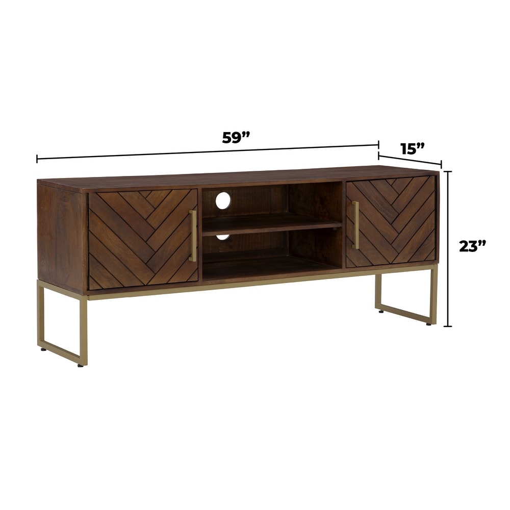 San Marino Fruitwood Solid Wood 59 Inch TV Stand with Storage   59\