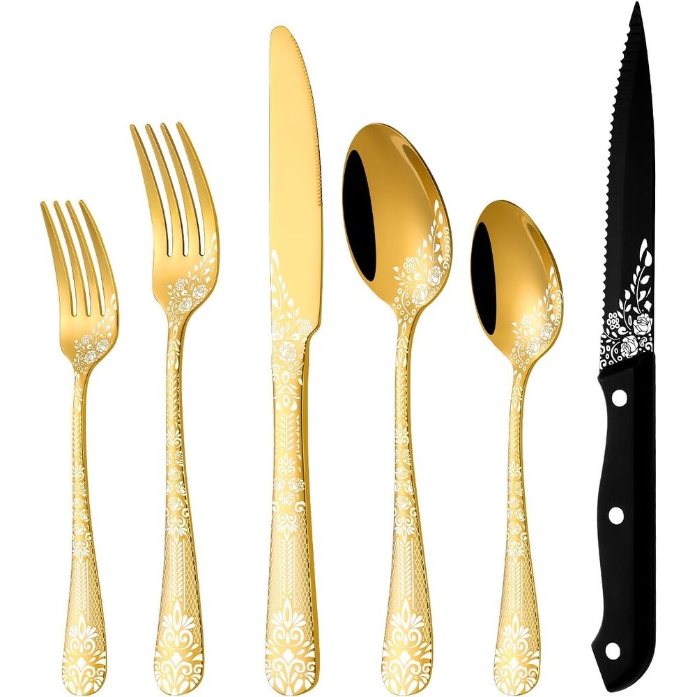 36 Piece Flatware Set with Unique Floral Laser