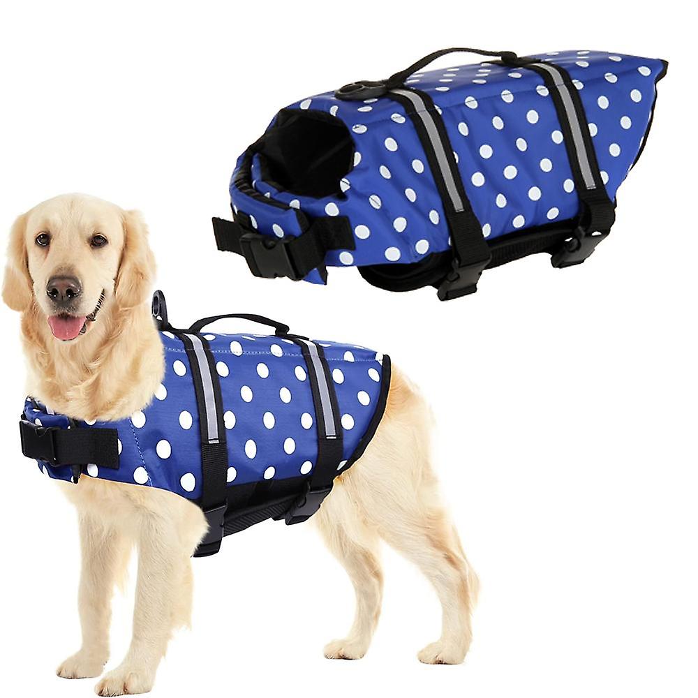 Dog Life Jacket， Adjustable Doggie Life Jacket Pet Life Preserver With High Buoyancy Dog Lifesaver-blue