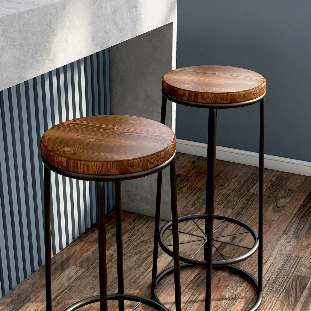 Lodz Rustic Metal Round Barstools (Set of 2) by Furniture of America