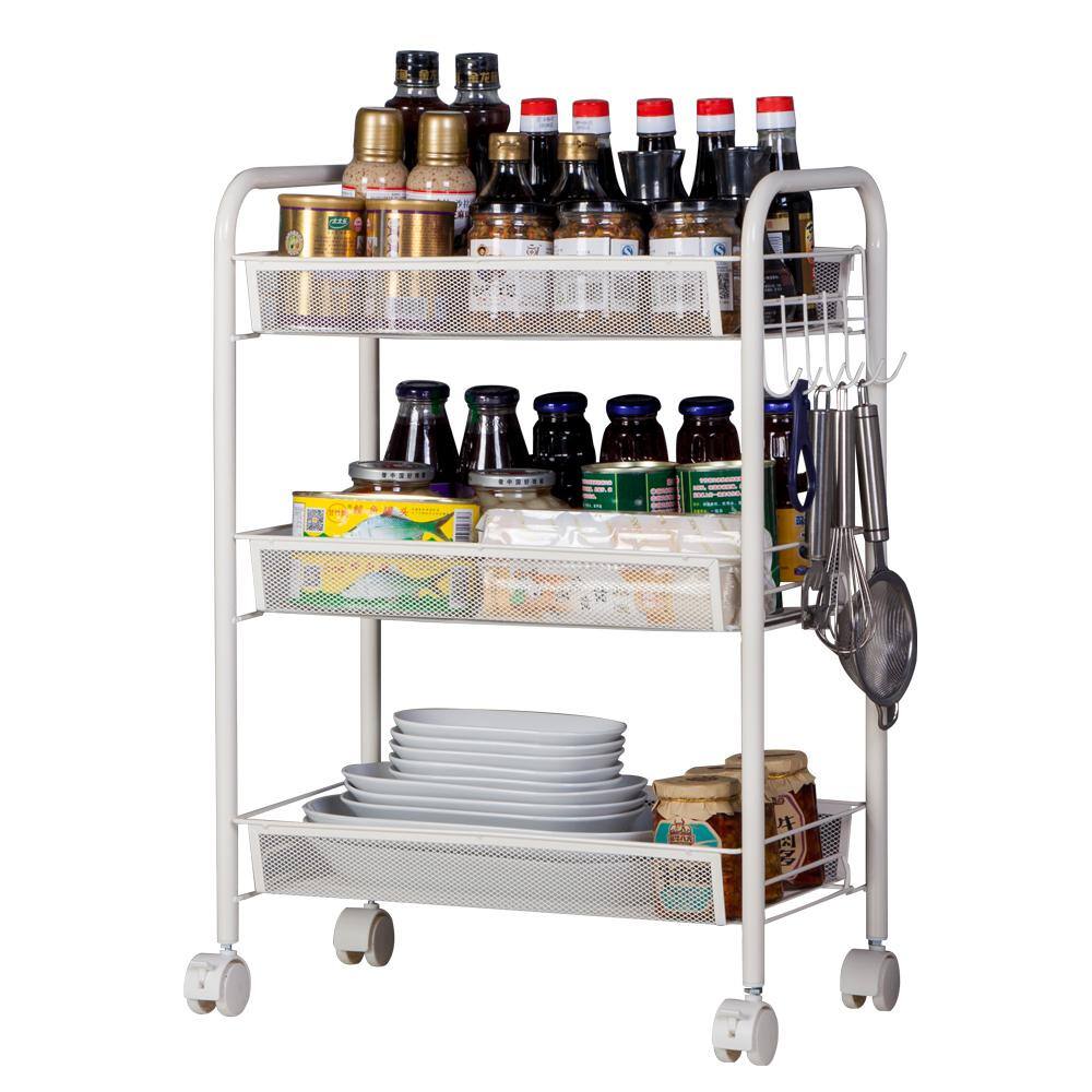 Karl home Modern Iron Multi-Functional 4-Wheeled Storage Cart in White 302589548295