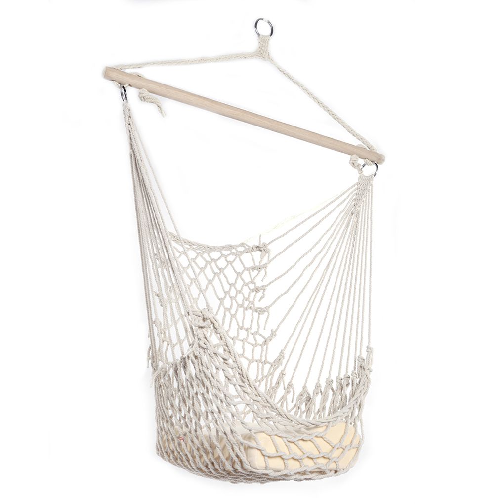 Hanging Hammock Chair Swing Seat with Soft Cotton Rope for Bedroom Garden Yard Patio Porch Beige