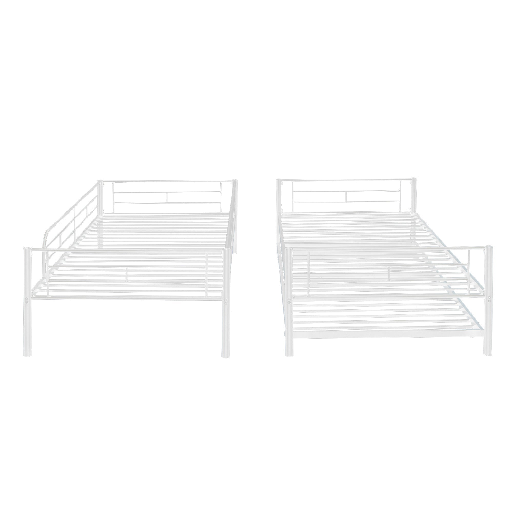 Heavy Duty Bunk Bed Frame, Kids Twin Over Twin Metal Bunk Bed with Flat Ladder & Safety Guardrail, Convertible Trundle Bunk Bed Frame, for Dorm, Bedroom, Guest Room, No Box Spring Needed, White, D8076