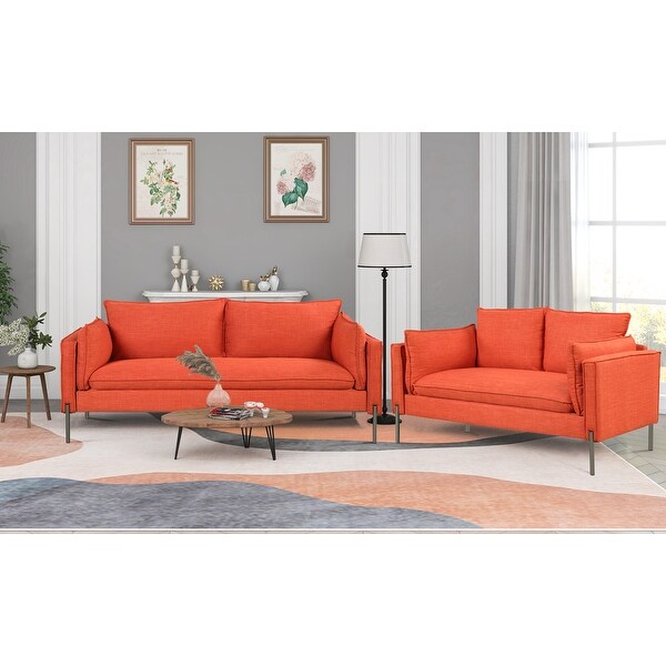 2+3 Seat Linen Sofa Sets with USB Charging Ports， Pillows and Solid Metal Legs