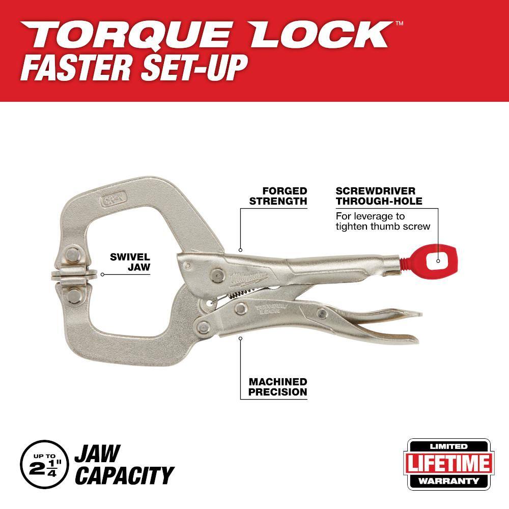 MW 6 in. Torque Lock Locking C-Clamp With Swivel Jaws 48-22-3522