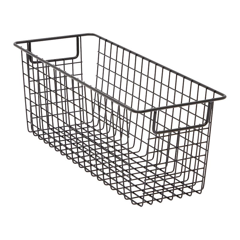 3 Pack Metal Wire Storage Baskets for Shelves， Pantry， Closet， Long Narrow Organizer Bin (Black， 16 x 6 x 6 In)