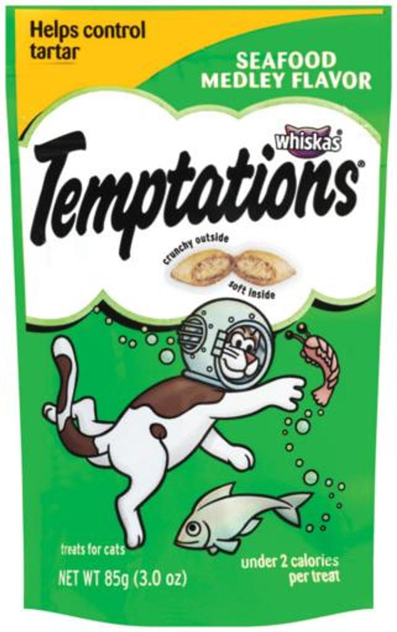 Temptations Seafood Medley Flavor Crunchy and Soft Cat Treats， 3 Oz.