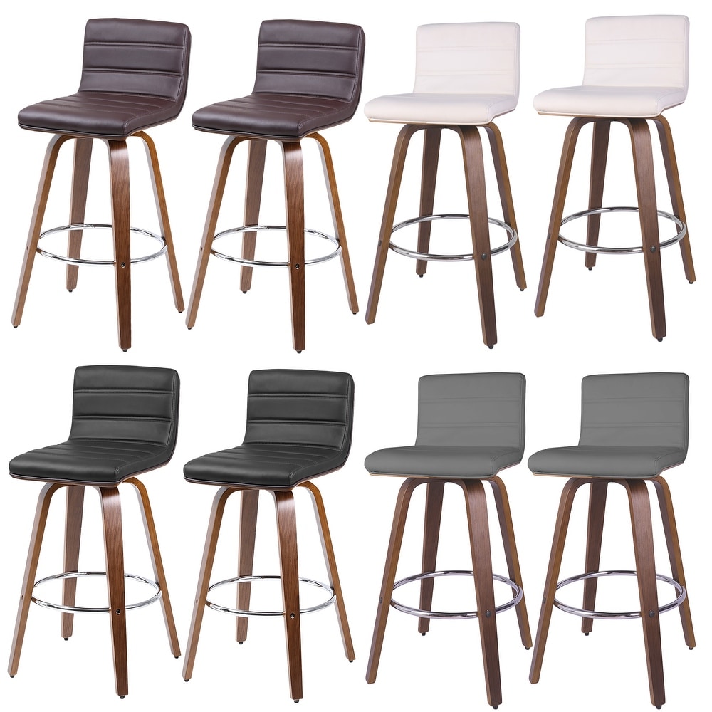 Swivel Wood Bar Stools PU Leather Upholstered Counter Stools Set of 2