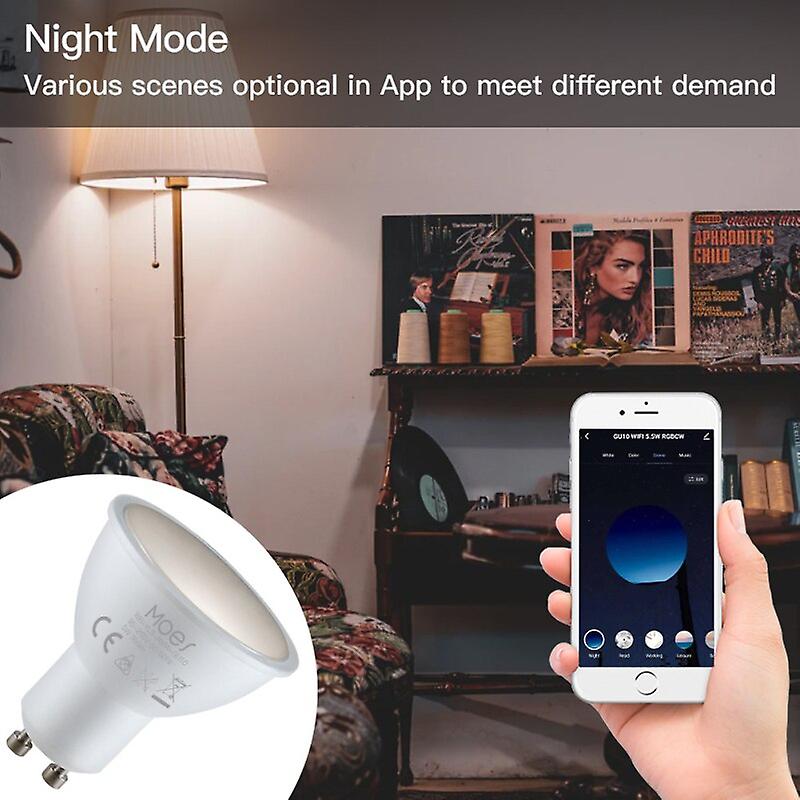 Moestuya Gu10 Wifi Smart Led Bulbs Rgb C+w White 5w Dimmable Lamps Smart Life App Control Light