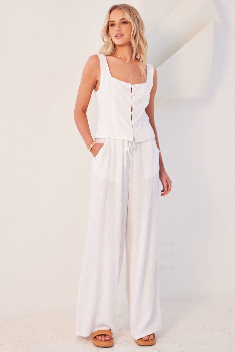 White Wide Leg Pants High Rise