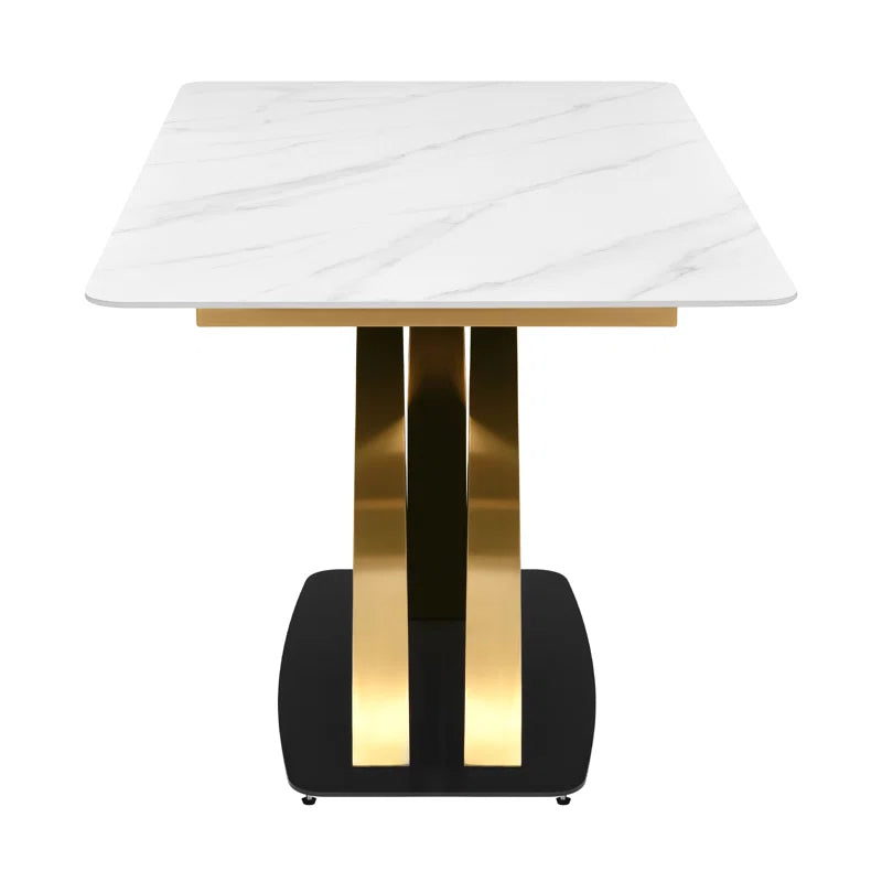 YITAHOME 55.2inch Modern Dining Table, Rectangle White Marble Top and X-Shaped Pedestal, for Kitchen, Dining & Living Room