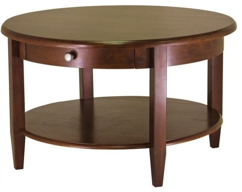 Pemberly Row Round Wood Coffee Table in Antique Walnut   Transitional   Coffee Tables   by Homesquare  Houzz