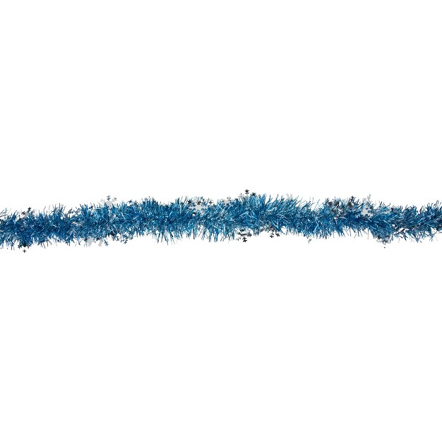 Sky Blue And Silver Snowflakes Christmas Tinsel Garland Unlit