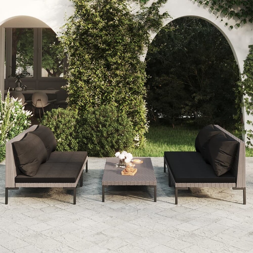 vidaXL Patio Lounge Set Outdoor Sectional Sofa Set Table Poly Rattan Dark Grey   27.6\