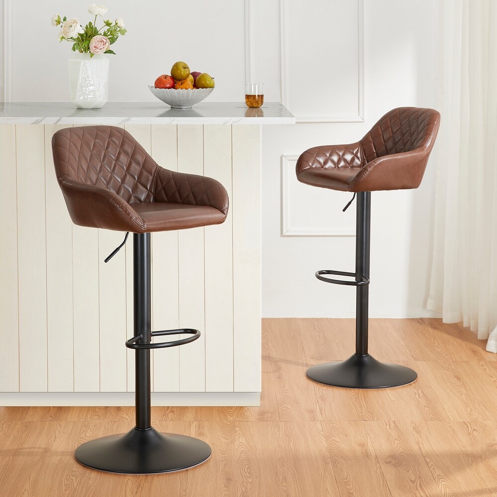 Glitzhome Set of 2 Modern Quilted Leatherette Adjustable Swivel Bar Stools