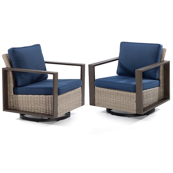 Cozywor 2Piece Patio Wicker Outdoor Rocking Chair with Metal Frame and Cushions