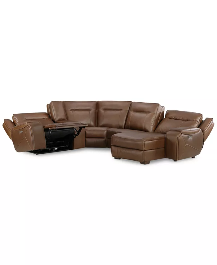 Furniture Hansley 5-Pc. Leather Sectional with Power Recliner and Chaise