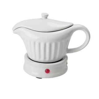 LEXI HOME 14 oz. White Ceramic Electric Gravy Boat Warmer with Lid and Detachable Power Cord LB5472