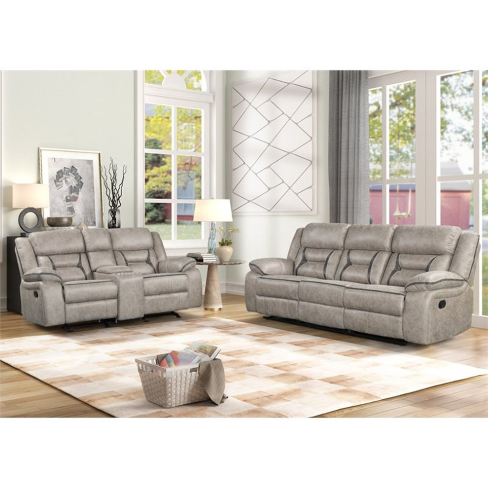 Roundhill Furniture Elkton Manual Motion Recliner Living Room Set Taupe   Contemporary   Living Room Furniture Sets   by Homesquare  Houzz