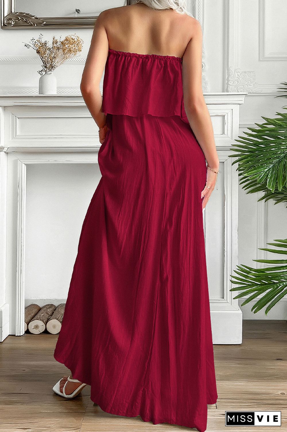 Off Shoulder Sleeveless Solid Color Maxi Dress Wholesale