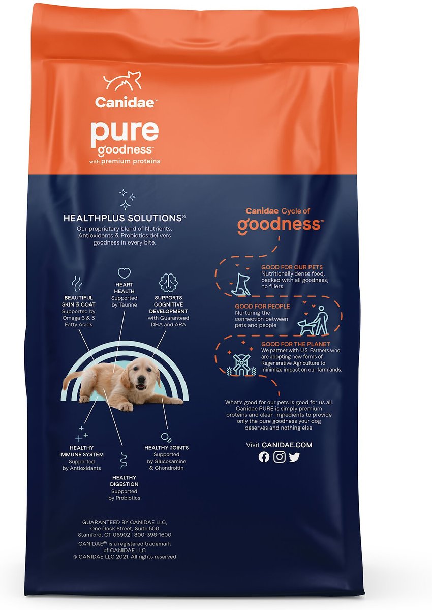 CANIDAE Grain-Free PURE Puppy Limited Ingredient Chicken， Lentil and Whole Egg Recipe Dry Dog Food