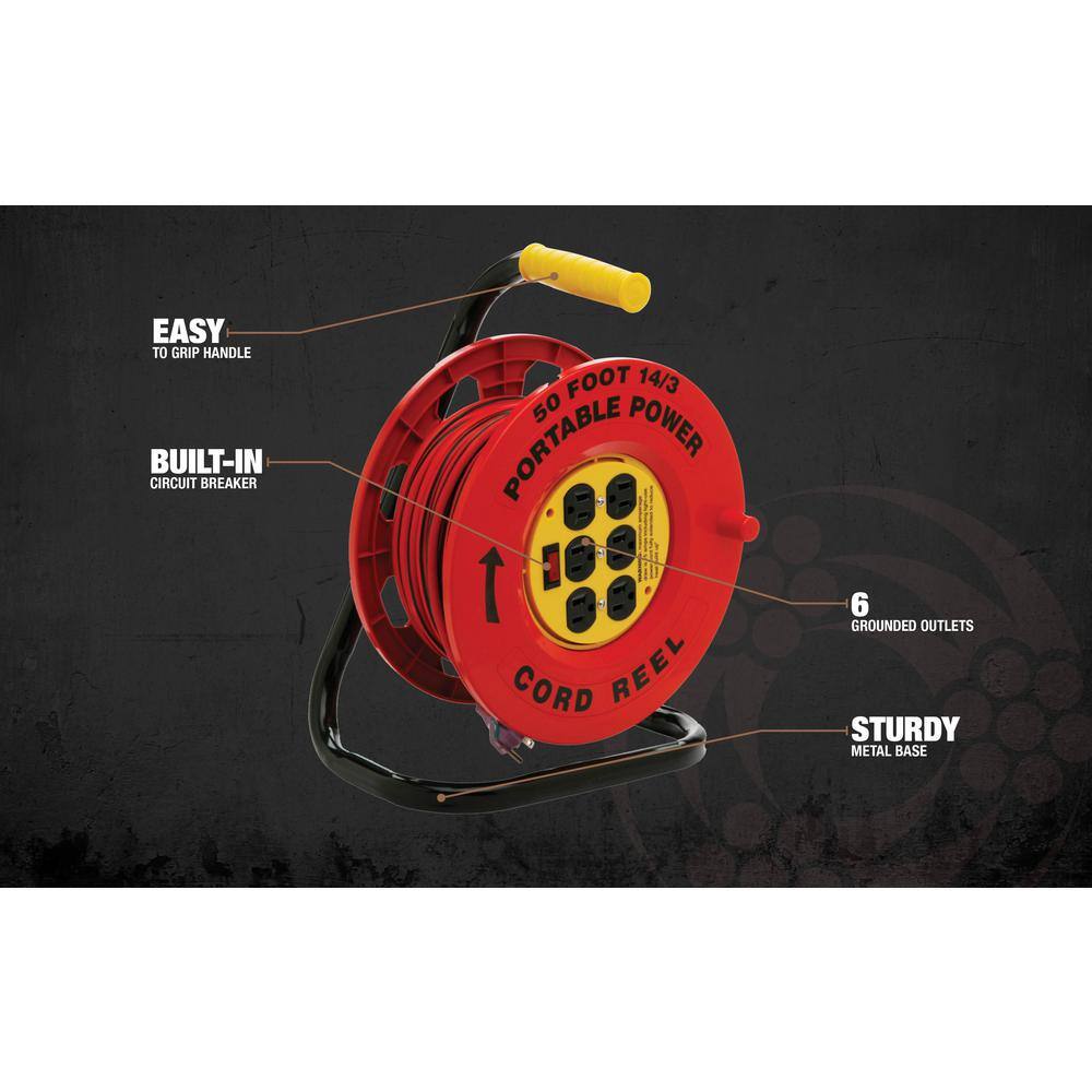 Southwire 50 ft. 143 Red Cord Reel Power Station with 6 Outlets E235