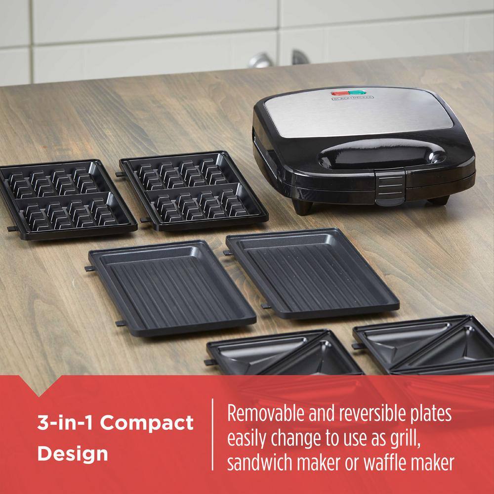 BLACK+DECKER 3-in-1 Black Morning Meal Station Compact Grill 985119600M