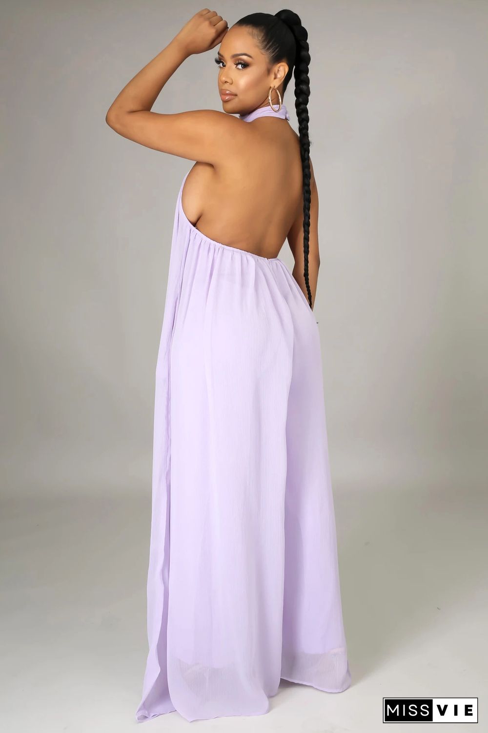 Halter Neck Backless Loose Wide Leg Jumpsuit